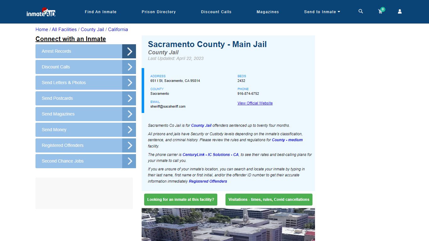Sacramento County - Main Jail - Inmate Locator - Sacramento, CA